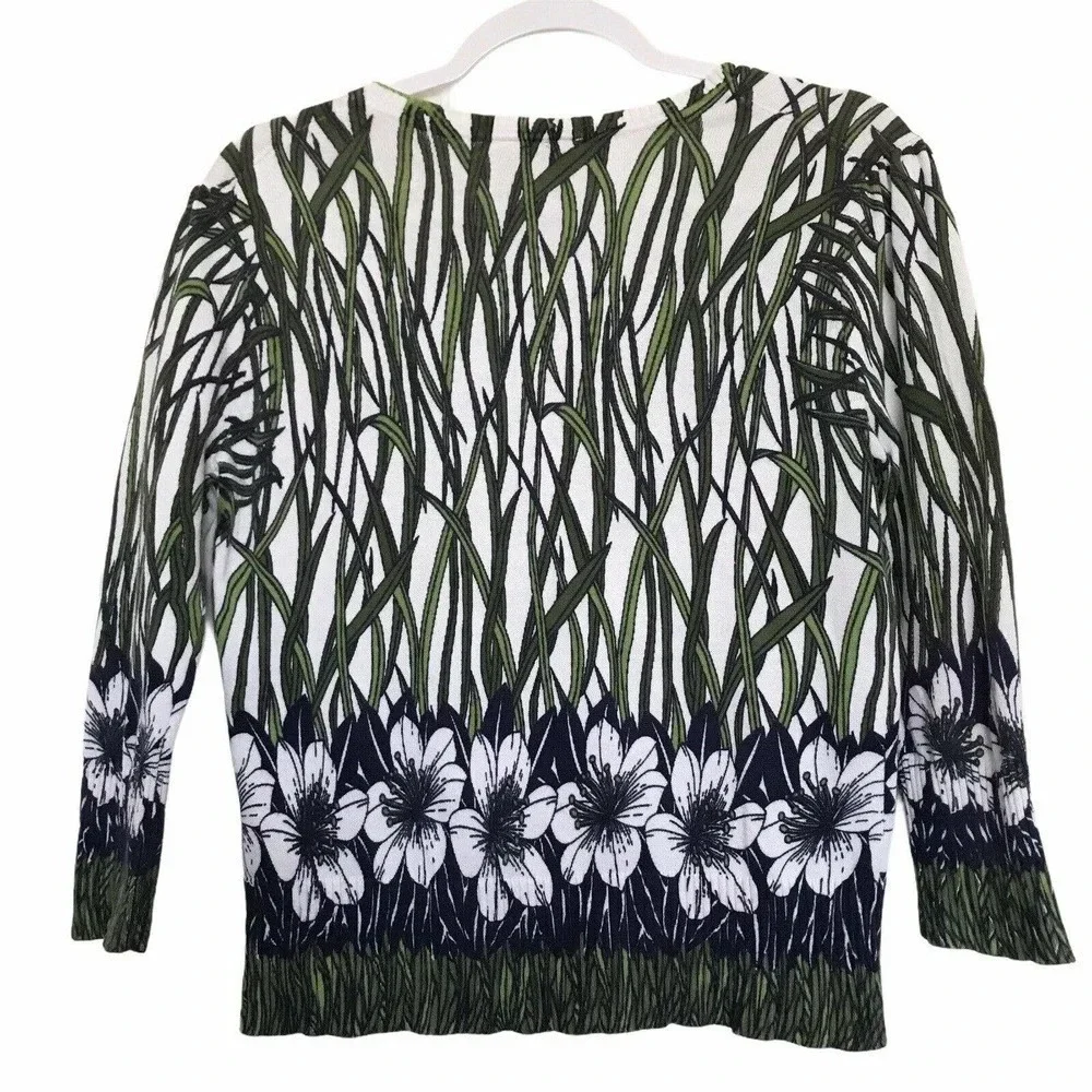 Eci New York 3/4 Sleeve Floral Design‎ Button Front Sweater